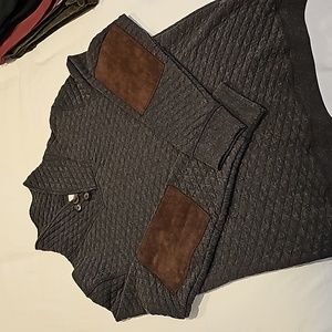 Billy Reid Grey Quilted Sweater with Elbow Patches Size L